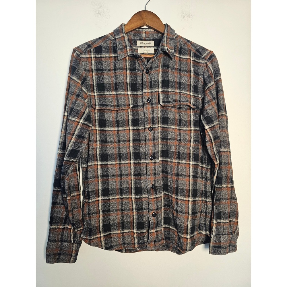 [Cabinwear] Madewell Perfect Fit Plaid Shirt Mens S Gray Brown Cotton Flannel
